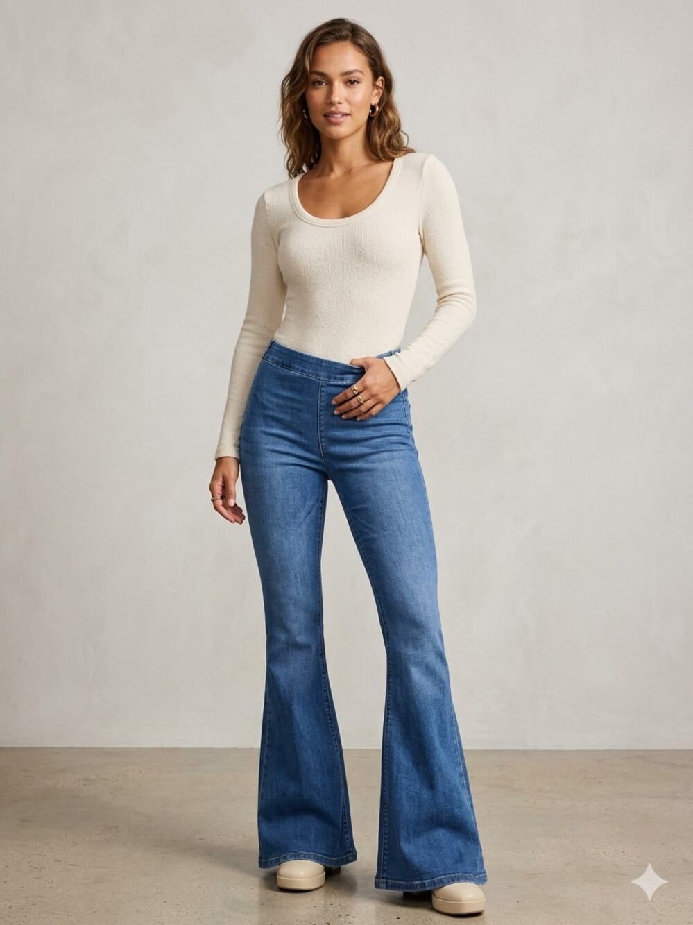 Free People We The Free Just Float On Flare Bell Bottom Jeans Blue - Size 28 EUC